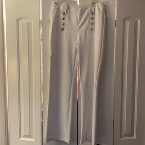 White high waisted pants with gold buttons